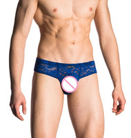 Groothandel Heren Kant Volantjes Sissy Thong Onderbroeken Ademend Sheer Mesh Bikini Briefs T-Back G-String Ondergoed Gebreid