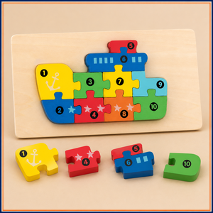 Puzzle en <span class=keywords><strong>bois</strong></span> chiffres de 1 à 10, puzzle bateau pour enfants, apprentissage précoce, entraînement au comptage, OEM personnalisé, vente en gros - Product Image 6