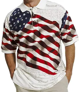 Custom 4th of July Patriotic American Flag 100%Cotton Traders Allover Patriotic Men's Polo Shirt