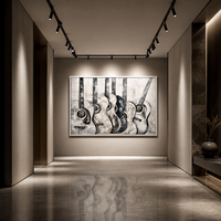 Grande peinture à l'huile abstraite de guitare, texture 3D, faite à la main, instrument de musique, art mural sur toile pour la décoration de studio d'enregistrement