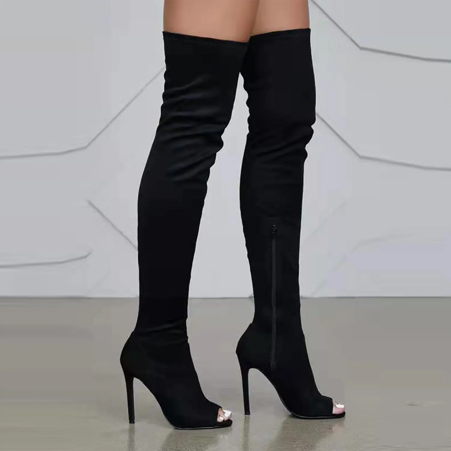 2023 модные женские сапоги, зимние сапоги выше колена на высоком каблуке-шпильке, сапоги до бедер из спандекса для женщин
