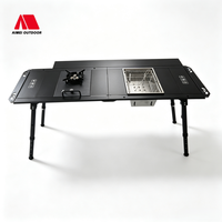 Table de camping tactique pliable 5 unités, réglable en hauteur, en aluminium léger, pour l'extérieur, et chaise de camping pliable