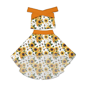 Milk Silk Girls 2Pcs Outfit Cross Wrap <b>Crop</b> <b>Top</b> + Hi Low Skirt Cartoon Print <b>Kids</b> Clothing Set - Product Image 1