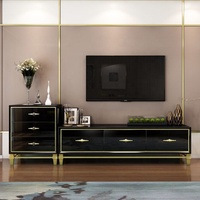 Buffet de salle à manger de luxe Puruo, meuble moderne, console, table noire et or, armoire de rangement en MDF