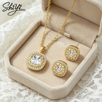 Offre Spéciale : Parure de Bijoux CZ Collier Halo et Boucles d'Oreilles Plaqué Or 14K Hypoallergénique – Ensemble de Mariée Prêt à Expédier – Idéal Cadeau