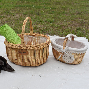 Willow Woven <b>Basket</b> Oval <b>Storage</b> <b>Basket</b> With Cloth Lining For Fruits <b>Vegetables</b> Books Magazines Clothes - Product Image 1
