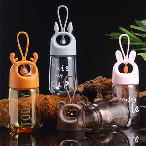 Korean Creative Children's Water Bottle With Cartoon Pendant And Handle Plastic Drinkware For Kids Portable Mug JF031 - Product Image 2