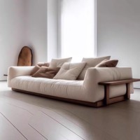 Canapé flottant de luxe moderne avec base en bois massif et table d'appoint extensible, mobilier de salon Cloud