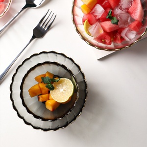 Nouvelles coupelles en verre <span class=keywords><strong>de</strong></span> style chinois créatif à bordure chrysanthème, avec rebord doré, colorées, pour fruits, desserts et salades, pour la cuisine - Product Image 3