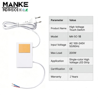 Interruptor Táctil Capacitivo de Alto Voltaje de 200W, Entrada y Salida de 110V-220V, para Espejo LED, Táctil Único, Enchufe EU/US