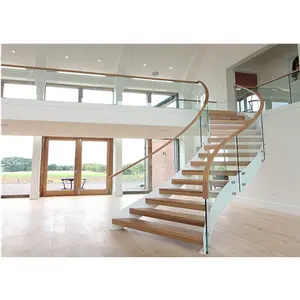 stainless steel curved staircase with the white stringer handrail customized