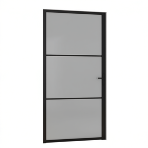 Porte en aluminium avec panneau en verre noir mat 40,4x79,3 Design minimaliste intérieur Isolation acoustique Ouverture manuelle - Product Image 1