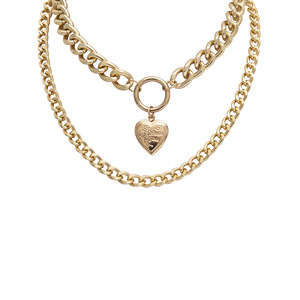 Cadena cubana ajustable de doble capa, collar personalizable con corazón y corazón - Product Image 6