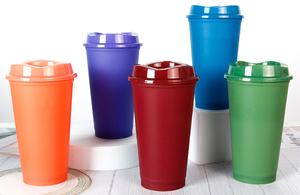 Nueva moda 16oz taza de plástico que cambia de color logotipo personalizado colores degradados tazas de plástico reutilizables taza de café - Product Image 2