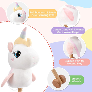 Jouets en peluche <span class=keywords><strong>licorne</strong></span> <span class=keywords><strong>de</strong></span> haute qualité, cheval à bâton arc-en-ciel avec peluche douce et roues en bois pour le jeu d'imitation et <span class=keywords><strong>la</strong></span> créativité - Product Image 3