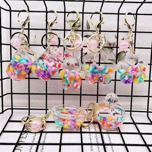 Custom Acrylic Colorful Beads Quicksand Bottle <b>Key</b> Chain Cute Rabbit Oil Floating KeyChain <b>Bags</b> Pendant Small <b>Key</b> <b>Ring</b> Gift - Product Image 2