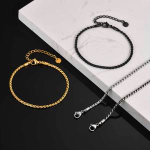 2026 Non-Tarnish Silver 18K Gold Black PVD Plated Retro Stainless Steel Stackable <b>Rope</b> Chain Fashion Men's <b>Bracelet</b> - Product Image 2