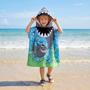 Custom Logo Quick Dry <b>Microfiber</b> Kids Hooded Wearable <b>Beach</b> Poncho <b>Towel</b> for Outdoor Summer Promotions - Product Image 1
