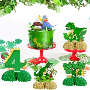 8 décorations de fête d'<span class=keywords><strong>anniversaire</strong></span> pour garçon, thème dinosaure, écologiques, imperméables, centre de table en nid d'abeille, double face - Product Image 2