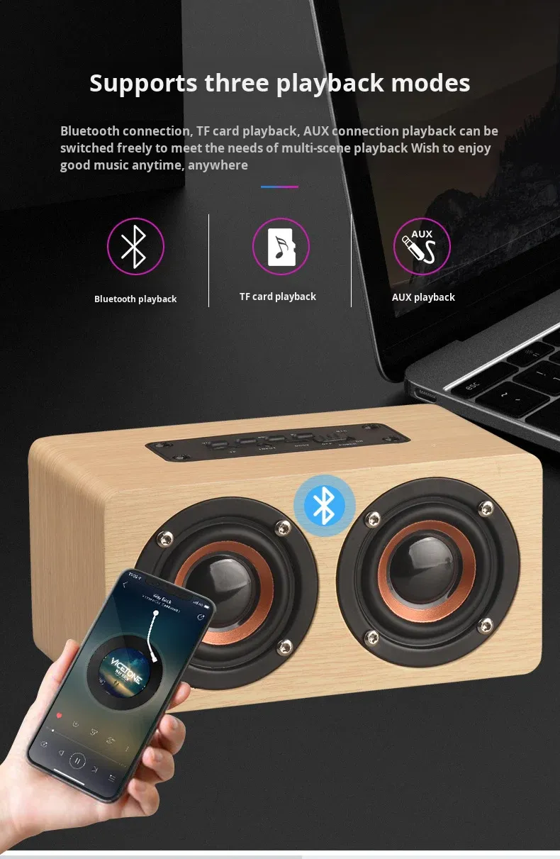 Home Wooden Dual 3W Stereo Bass TF Memory Card Slot Portable Bluetooths Wireless Speaker · image 2