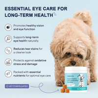 Complément alimentaire pour la vision et le soutien immunitaire pour chiens et canards, à base de pomme de terre, de bœuf, de vitamines C et E, de lutéine et de probiotiques, sous forme de friandises à mâcher souples à action rapide