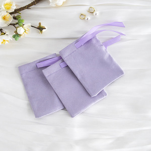 Purple Velvet Jewelry Bag <b>Drawstring</b> Storage <b>Pouch</b> Small Cloth Gift Bag For Wedding Candy Or Jewelry Packaging 7x9cm To 15x20cm - Product Image 2