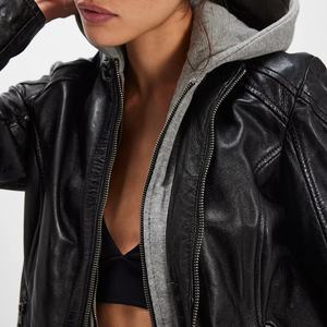 Blouson de motard rétro uni à col barge et fermeture éclair, coupe-vent, à manches longues, style streetwear pour femme - Nouvelle collection en gros - Product Image 3