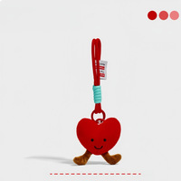 Porte-clés cœur en peluche mignon avec pattes, breloque de sac cœur en peluche avec visage souriant, porte-clés tressé esthétique Kawaii