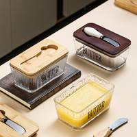 Plat à fromage en verre transparent en bambou idéal, prêt à être expédié, avec couteau, couvercles en bambou écologiques, récipient à beurre