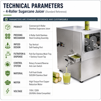 Presse à jus de canne à sucre électrique professionnelle à 4 rouleaux en acier inoxydable, extracteur de jus de canne à sucre à haute extraction avec filtre