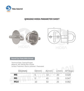 HIDEA - Œillet rond fileté de qualité marine, de 6 mm à 10 mm, en acier inoxydable 304 316, plaque ronde murale avec filetage - Product Image 2