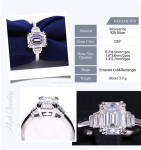 Anillo <span class=keywords><strong>de</strong></span> <span class=keywords><strong>Cinco</strong></span> Piedras Tianyu Gems, Oro Blanco <span class=keywords><strong>de</strong></span> 10k, Corte Esmeralda, Color GH, Diamantes Moissanita, Anillo <span class=keywords><strong>de</strong></span> Bodas para Mujer - Product Image 6