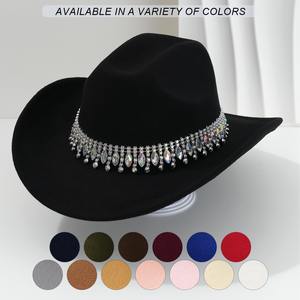 Chapeaux de cowboy élégants à rayures européennes et américaines pour hommes et femmes, avec des glands uniques de style <span class=keywords><strong>jazz</strong></span>, des pierres précieuses et des accessoires en strass, pour l'hiver - Product Image 2