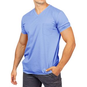 2025 camisetas de algodón con cuello en V para hombre, con bolsillo de verano Camisetas básicas para la playa de 280g, camisetas de manga corta comprimidas para Fitness - Product Image 3