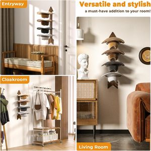 Porte-chapeau en bois de couleur naturelle moderne occidental, porte-chapeau de cowboy avec design multifonctionnel pour l'affichage dans le salon - Product Image 5
