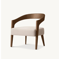 Fauteuil en bois massif de style nordique moderne, dossier incurvé, rembourrage crème, confortable et moelleux, fauteuil d'appoint pour salon, décoration de salon