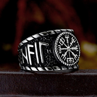 Cincin Kompas Amulet Rune Viking Baja Anti Karat Desain Unik SS8-1194R, Perhiasan Klasik untuk Pria, Hadiah