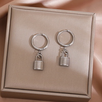 Boucles d'oreilles créoles en acier inoxydable, vintage, en alliage, avec breloques ailes d'ange et cœur gonflé, bijoux pendantes pour femme
