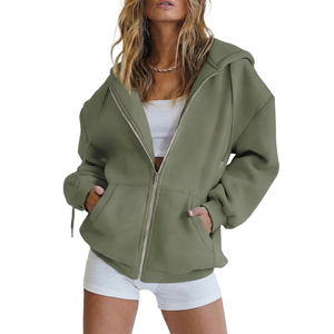 Sweat à capuche zippé tendance pour femme, personnalisable avec logo, en molleton épais, coupe oversize courte, style streetwear vintage décontracté - Product Image 1