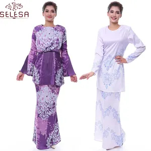 现代Jubah Abaya棉质穆斯林服装Sari Baju Kurung配女性伊斯兰连衣裙