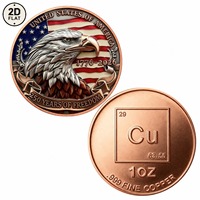 Pièce commémorative personnalisée en cuivre pur 999 de 1 oz, imprimée en couleur 2D, motif Aigle et Drapeau, design 250 ans de Liberté