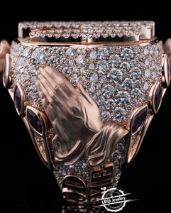 Tùy Chỉnh 3D Rose Cầu Nguyện Vòng Đeo Tay & Iced Ban Đầu Nhẫn Set - 9K-18K Rose Gold/Bạch Kim Phòng Thí Nghiệm Kim Cương - Product Image 4