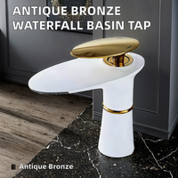 Robinet de lavabo cascade classique à trou unique en laiton, finition bronze antique, mitigeur chaud/froid pour salle de bain S-8007