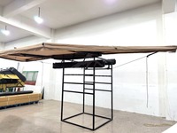 Toldo de 180 Grados con Doble Poste, LED Blanco, Amarillo y Ámbar, 3 Colores, Impermeable, Patas Ajustables, Parasol Lateral para Auto