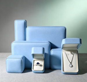 Juego de Cajas para Joyería de Alta Gama, Envueltas en Tela de Cuero Sintético Azul Claro, con Cierre Magnético, Diseño Cuadrado y Rectangular, para Regalo - Product Image 4