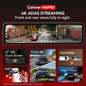 Carlover 12 Inch Touch Screen 4K ADAS WIFI AI Dashcam <strong>Rear</strong> <strong>View</strong> <strong>Mirror</strong> Dash Cam Dual Lens Car Camera with BSD for Car Dvr - Product Image 3