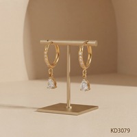 Boucles d'oreilles pendantes Huggie en acier inoxydable 316L, 3 styles (rond, cœur, poire) avec zircon, ton or, pavé, étanches, vendues à l'unité, idéales pour un cadeau