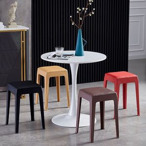Plastic Stool <b>Stackable</b> Extra Thick Square Seat Home Living Room <b>Dining</b> <b>Chair</b> Minimalist Nordic Style High Stool - Product Image 2