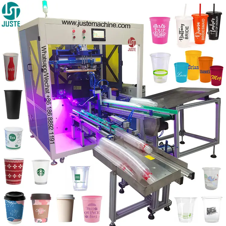เครื่องพิมพ์สกรีนผ้าไหมอัตโนมัติแบบจุด UV เครื่องพิมพ์โลโก้ถ้วยกระดาษอัตโนมัติ5-7สีสำหรับฝาขวดพลาสติกเทียน