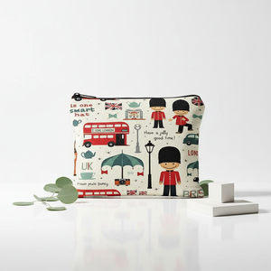 Fashion London-Themed Cartoon Print Canvas <strong>Makeup</strong> Bag-Cute Multifunctional Zipper Pouch <strong>for</strong> Women Jewelry <strong>Storage</strong> - Product Image 1